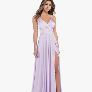 Satin Lavender Gown Corset back, front slit size 2 never worn
